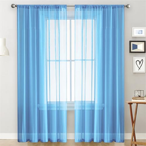 Surwin Translucidas Cortinas Salon Color Sólido Japonés, 2 Piezas Cortina, Cocina Dormitorio Cortinas y Moderno Visillos Visillos Cortos para Ventanas (Azul Cielo,300x260cm)