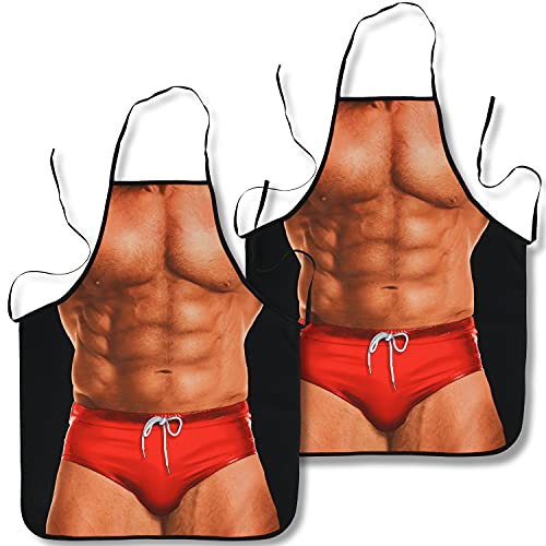 Landisun Apron Kitchen Chef Cooking Gag Gift 2 Pcs (Macho Muscle Man)