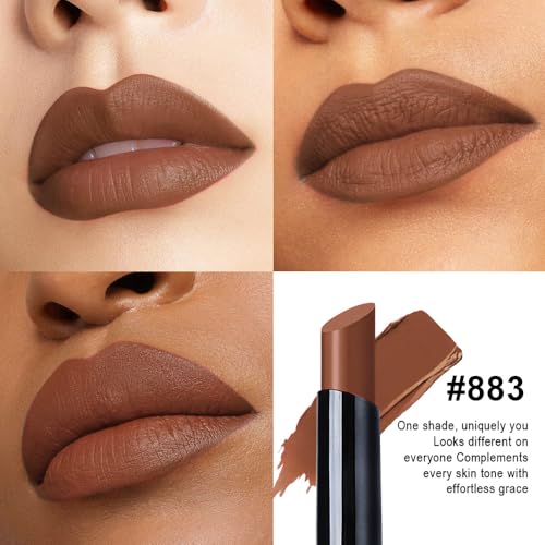 Image of evpct Nuetral Nude Velvet Matte Lipstick, High Pigmented Slim Lipstick Long Lasting Waterproof for Women, Velvet Silky Lip Stick Stain Color Makeup Blendable 24 Hours Original Makeup Labiales, 883#