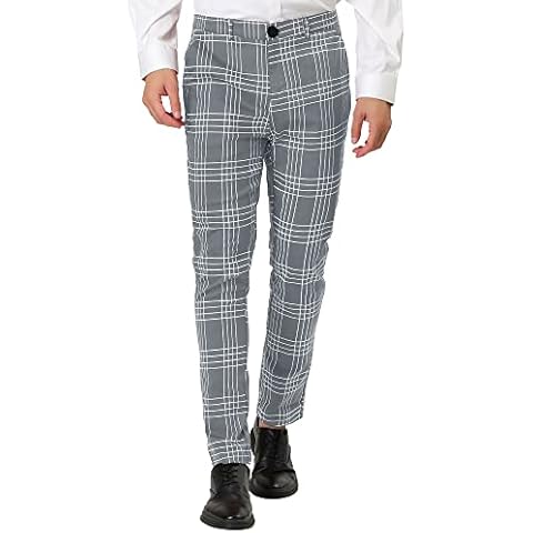 Lars Amadeus Men's Dress Plaid Pants Formal Slim Fit Printed Business Checked Trousers 38 Gray Cover