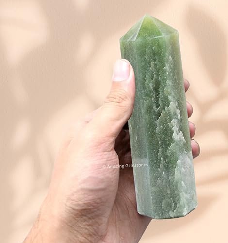 Image of Amazing Gemstone Large Green Aventurine Crystal Towers ~ Natural Healing Crystal Point Obelisk for Reiki Healing and Crystal Grid (5.5 to 6 INCH)