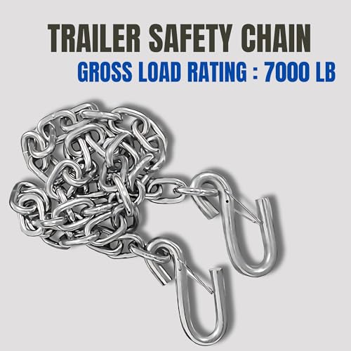 MarineNow 7/32\" x 36\" Trailer Safety Chain – Hot Dipped Galvanized Steel with Safety Hooks – 700 lb Load Rated – Corrosion Resistant for Utility and Small Boat Trailers