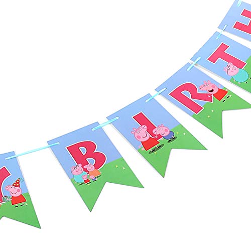 Image of WP WANNA PARTY Peppa Pig and Family Happy Birthday Banner Decoration for Peppa Pig Birthday Party Supplies