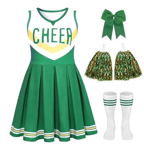 SCYPRUTH Cheerleader Costume for Girls Cheerleader Outfit for Kids Cheerleading Dress with Pom Poms for Halloween Dress Up