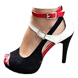 getmorebeauty Women's High Heels Shoes Ankle Straps Dress Heeled Sandals, Red Belt, 8