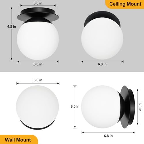 Image of 1 Pack Matte Black Wall Sconce, Modern Bathroom Sconce with Milky Globe Glass, Wall Light for Bathroom Mirror, Living Room, Hallway (Bulb Not Included)