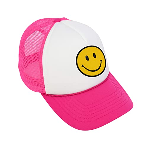Lycycse Smile Face Trucker Hat Retro Mesh Baseball Cap With Smile Patch Foam Neon High Crown Y2K Hats For Men Women #TOP2