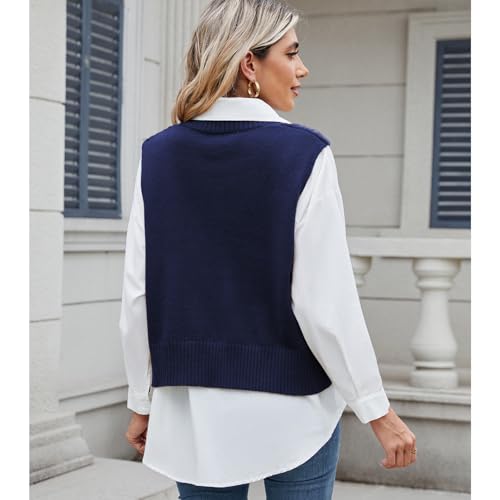 Image of Blostirno Women's Sweater Vest V Neck Sleeveless Casual Ribbed Cable Cropped Pullover Vests Argyle Plaid Knit Tank Tops