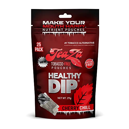 Teaza Herbal Energy Pouches, Tobacco Alternative Nicotine Free, Smokeless Alternative Snuff and Healthy Dip, Tobacco Free Chew Premium Flavored | Cherry Chill | 25 Pouch Pack Teaza Herbal Energy Pouches, Tobacco Alternative Nicotine Free, Smokeless Alternative Snuff and Healthy Dip, Tobacco Free Chew Premium Flavored | Cherry Chill | 25 Pouch Pack