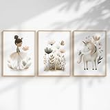 Generisch 3er Poster Set Kinderzimmer Mädchen – Babyzimmer Wandbilder mit Einhorn, Prinzessin, Tieren & Regenbogen – Liebevolle Deko fürs Mädchenzimmer (Prinzessin & Einhorn, DIN A4, Ungerahmt)