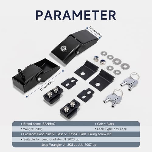 Image of Hood Latches Locking Jeep JL JK Hood Lock Compatible with Jeep Wrangler JK 2007-2018 / Wrangler JL JLU 2018-2025 / Gladiator JT 2020-2025