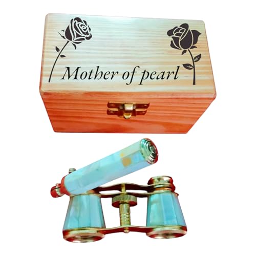 Mother of Pearl Opera Glasses with Decorative Wooden Box, Vintage