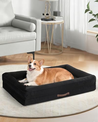 Upvilla Orthopädisches Hundebett Grosse Hunde, Hundekorb Waschbar mit Eierförmiger Kistenschaum,Wasserdicht Hundesofa mit rutschfeste Unterseite und Vierseitiges Kissen (Schwarz, 91x61x18cm)