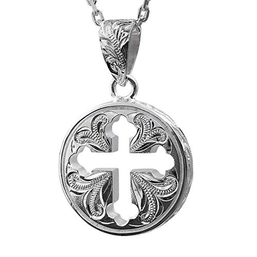 BYTHESEA ハワイアンジュエリー ネックレス 刻印無料 誕生石入れ可(有料・別途購入) シルバー925 クロス 十字架 ラウンド ペンダント メンズ レディース チェーン 長さ45cm