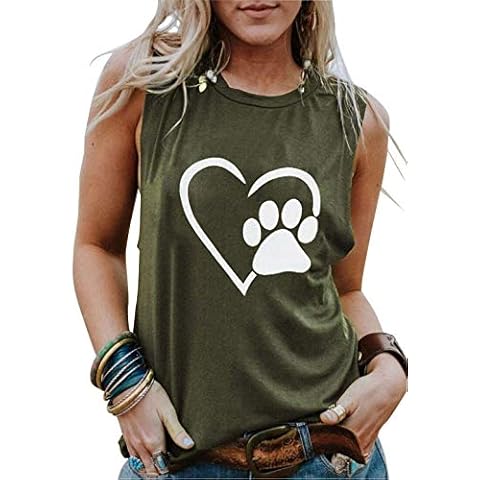 Vekline Summer Tank Tops Love Heart Dog Paw Cute T Shirts Women Sport Sleeveless Loose Blouse Green Cover