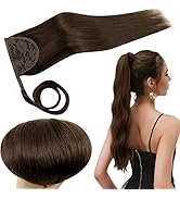 RUNATURE Brown Ponytail Extension Human Hair Chocolate Brown Ponytail Hair Extensions Human Hair ...