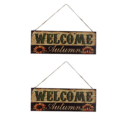 Halloween Sunflower Wooden Welcome Sign, 2pcs Fall Autumn Decorative Wall