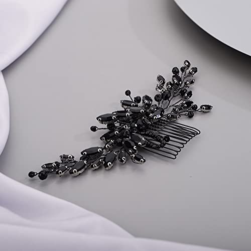 Beryuan Black Crystal Hair Comb For Women Prom Hair Comb Black Gothic Hair Clip For Girls Vintage Hair Comb For Wedding Pageant Prom Headpieces Style 2 #TOP2