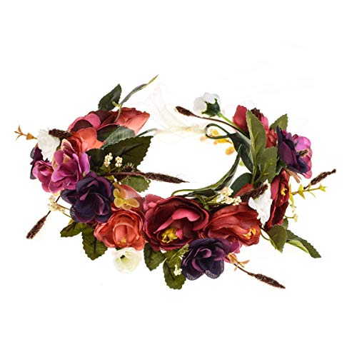 Love Sweety Rose Flower Headband Floral Crown Garland, Burgundy, Size One Size