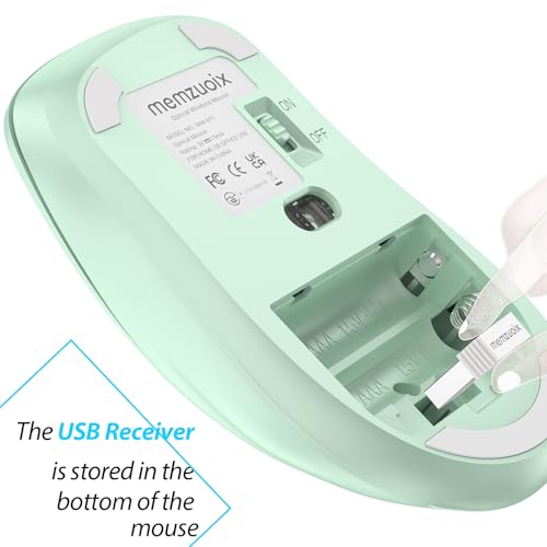 Image of memzuoix 2.4G Wireless Mouse, 1400 DPI Computer Mice USB Receiver, Portable Wireless USB Mouse Battery Powered Cordless Mice for Laptop, PC, Desktop, 5 Buttons (Light Green)