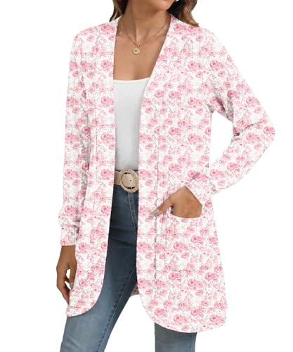 Image of YSYOKOW Cardigan Sweaters for Women Long Sleeve Open Front with Pockets | Long Cardigans for Women Lightweight Soft Casual Dressy Loose Fit Cardigan Sweater with Pockets for Work and Office