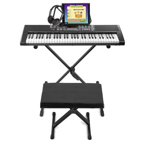 Max KB5SET Kit Complet Clavier Électronique 61 Touches Débutant avec Support pour Clavier, Banc de Clavier Rembourré et Casque Audio, Touches Lumineuses, Idéal pour Débuter le Piano - Les Beatles, Paul McCartney, John Lennon, RIngo Starr, George Harrison Max KB5SET Kit Complet Clavier Électronique 61 Touches Débutant avec Support pour Clavier, Banc de Clavier Rembourré et Casque Audio, Touches Lumineuses, Idéal pour Débuter le Piano – Image 3