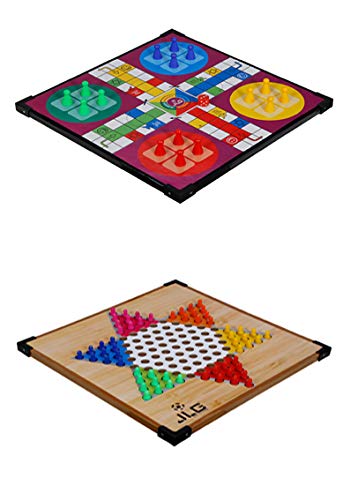 JLG 12x12 Wooden Ludo + Chinese Checker with Dice and Tokens(Wooden)