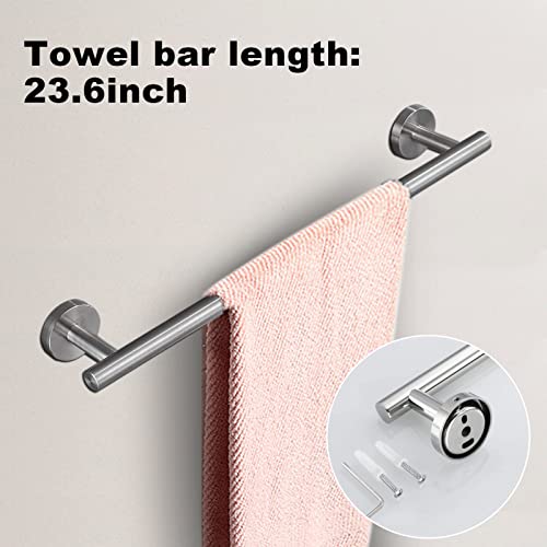 Toptowel 10 Pieces Bath Towel Bar, Includes 2 Packs 23.6 Inch Bathroom Towel Bar, 4 Packs Towel Hook, 2 Packs Towel Ring, 2 Packs Toilet Paper Holder-Brushed Silver thumb #2