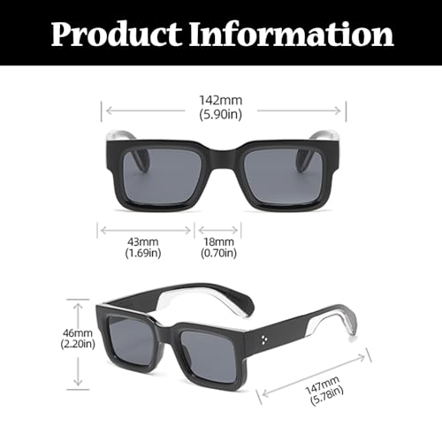 LJCZKA Square Thick Frame Sunglasses for Women Men Retro Chunky Rectangle Sun Glasses Trendy Shades UV400 Protection3