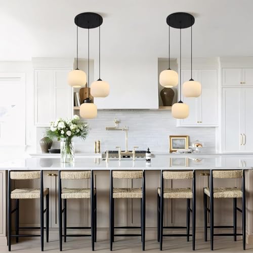 VTAMng Lampe suspendue verre avec abat-jour moderne salle à manger lustre boule blanc laiteux chambre à coucher réglables Suspension Luminaire grange...