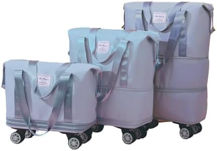 Large Foldable Duffle Bag with Wheels and Handle, Rolling Travel Duffle Bag Water Resistant Luggage, Lightweight Travel Suitcase, Multiple Interior and Exterior Pockets, Bule, 1 Pack