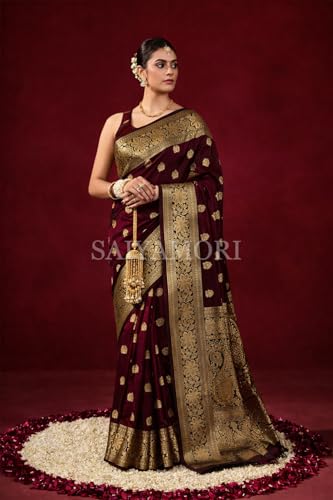Image of Women's Soft Silk Style Jacquard Saree with Rich Zari Woven Border & Pallu | 5.6 Mtr Saree with 0.8 Mtr Unstitched Blouse