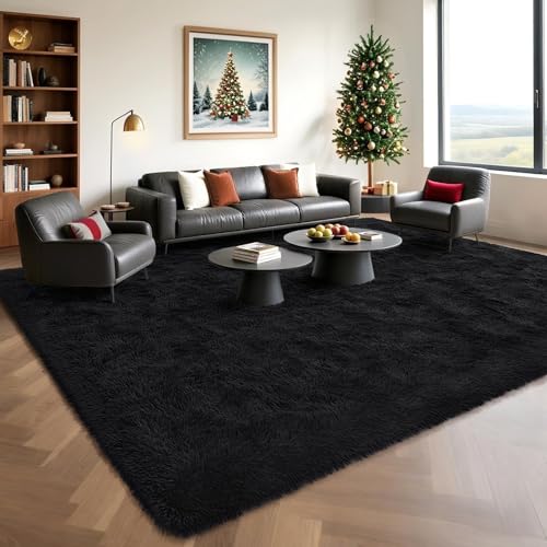 HOMORE Black Rug for Bedroom 4x6 Furry Carpet for Boys