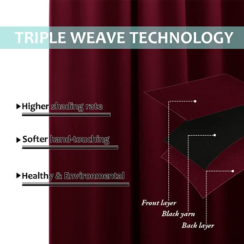 Image of NICETOWN 100% Blackout Short Curtains with Black Liners, 2 Panels, 37 inch W by 60 inch L, Wine Red, Solid Thermal Insulated Full Blackout 2-Layer Lined Drapes, Energy Efficiency Window Draperies for Bedroom