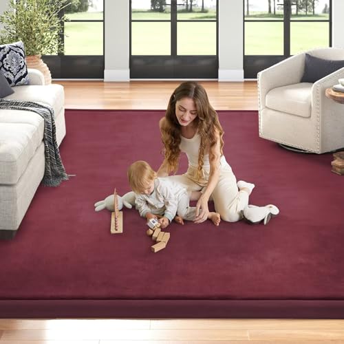 Image of Baby Play Mat for Floor Nursery Muscle Mat Area Rug Playroom Rug 79 inchx138 inch Elastic Foam 1.3 inch Thick Crawling Mat for Babies,Toddlers, Infants (Burgundy)