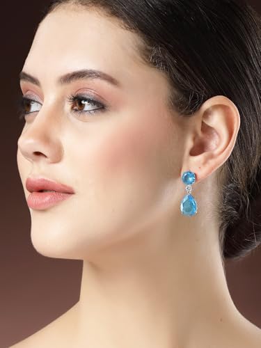 Image of Karatcart Silver Tone Green American Diamond Drop Earrings for Women