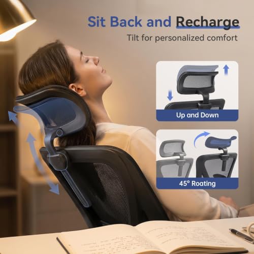 Image of Mesh Office Chair with Adjustable Lumbar Support & Headrest, Ergonomic Office Desk Chair with High Back, Swivel Rolling Computer Chair for Home Office, Black, Set of 2