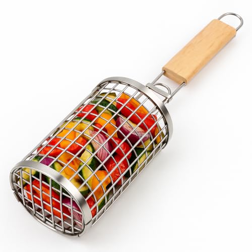 Flame Fox - Hochwertiger Grillkorb Edelstahl 1 Stück I Ideal zum Grillen von Gemüse, Fleisch & Fisch I Langlebiger Grill Basket zur einfachen Zubereitung