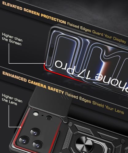 Image of WOW IMAGINE Tough Armor Bumper Mobile Back Case for iPhone 17 Pro | Sliding Camera Shield Cover | Shock Proof 360 Protection | Hybrid PC + TPU | Ring Holder with Kickstand - Black