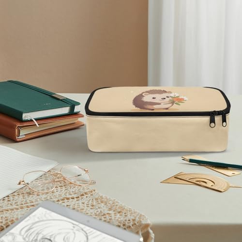 Image of Hedgehog Flower Girls Pencil Pouch Large Capacity,Pencil Case for Kids Cute Pencil Box for 3-15 Years Children Boys Pencil Bag with Mesh Pocket Pencil Container Coin Purse Handbag