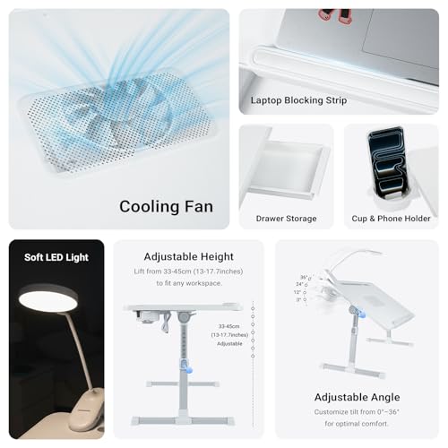 Image of iXTRA Adjustable Laptop Lap Desk with Cooling Fan USB Light for Adults