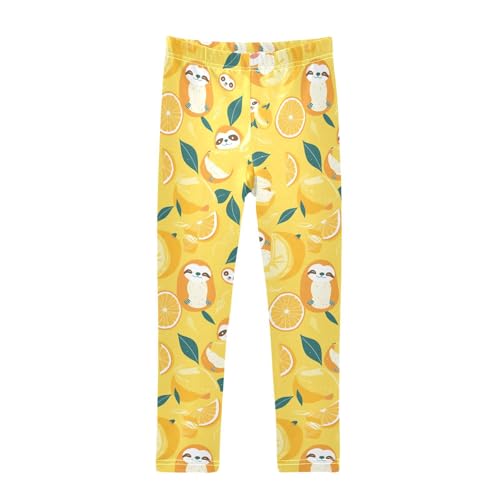 KLL Cute Sloths on Yellow Lemons Toddler Girls Basic Leggings Soft High Waisted Lounge Pants Running