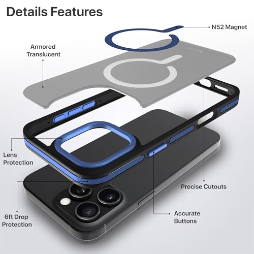 Image of eller sante Elementrix Back Cover Case for iPhone 16 Pro Scratch Resistant Camera Screen Protector TPU Shockproof 10ft Drop Protection Support Mag-Safe Wireless Charging- Blue