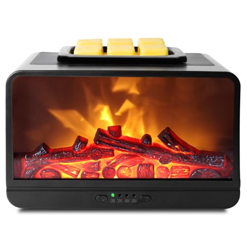 EQUSUPRO Wax Melt Warmer Electric Burner - Flame Fireplace Candle Wax Warmer, Wax Melter for Scented Wax with 4 Timer, Dynamic Flame Fragrance Wax Cub