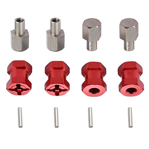 kingsea 4pcs Metal 12mm Wheel Hex Adapters 15mm Extend Compatible with Scx10 D90 1/10 RC Crawler Wheel Rims (Red, 15mm)