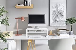 ComfortCove Supporto per monitor supporto per monitor per computer a 2 livelli supporto per laptop, supporto per computer, supporto per stampante con ripiano, ideale per il tuo ufficio a casa, Bianco