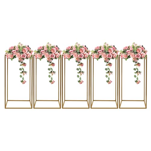 Supporto per fiori da matrimonio, 5 pezzi, con base dorata, max. 15 kg, rettangolare, per feste, 28 x 28 x 60 cm, per feste, matrimoni, soggiorno, decorazione