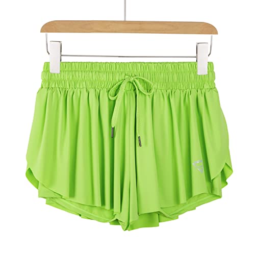 Image of 2 in 1 Flowy Running Shorts for Women Gym Yoga Athletic Womens Workout Biker Spandex Lounge Sweat Skirt Summer