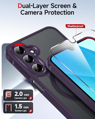 LeYi for Galaxy A16-5G Phone Case: Compatible for Samsung Galaxy A16 5G Case with Screen Protector, [Magnet Fit] Matte Translucent Soft-Touch & Full Body Shockproof Funda para A 16, Purple - image 4