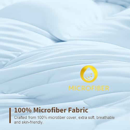 Image of Bed Comforter - King Size - Light Blue - 300 GSM Quilt Blanket Rajai - Winter Warm Down Alternative Duvet Insert with Corner Ties